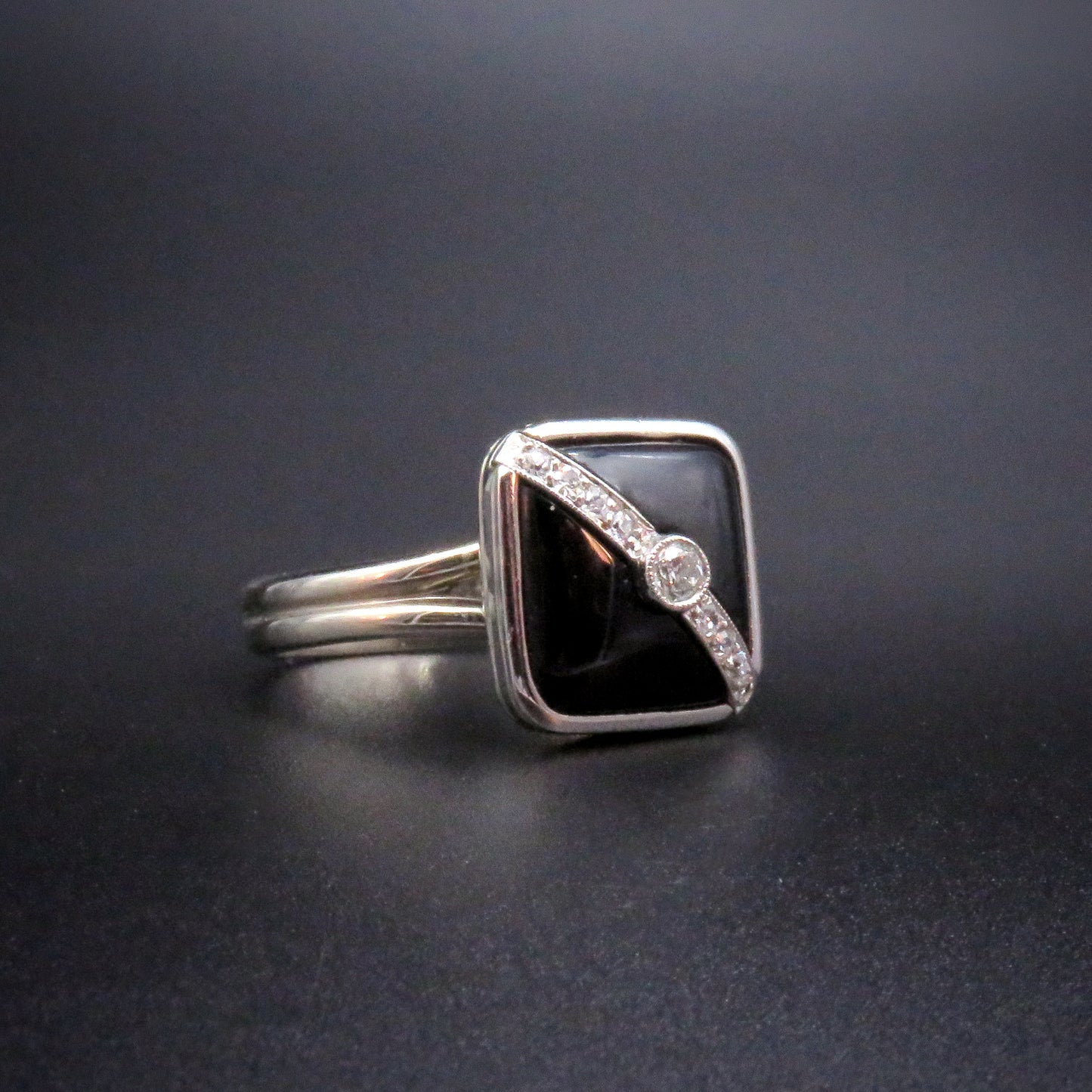 Classic Art Deco Platinum, 18K & 14K Onyx & Diamond Ring K