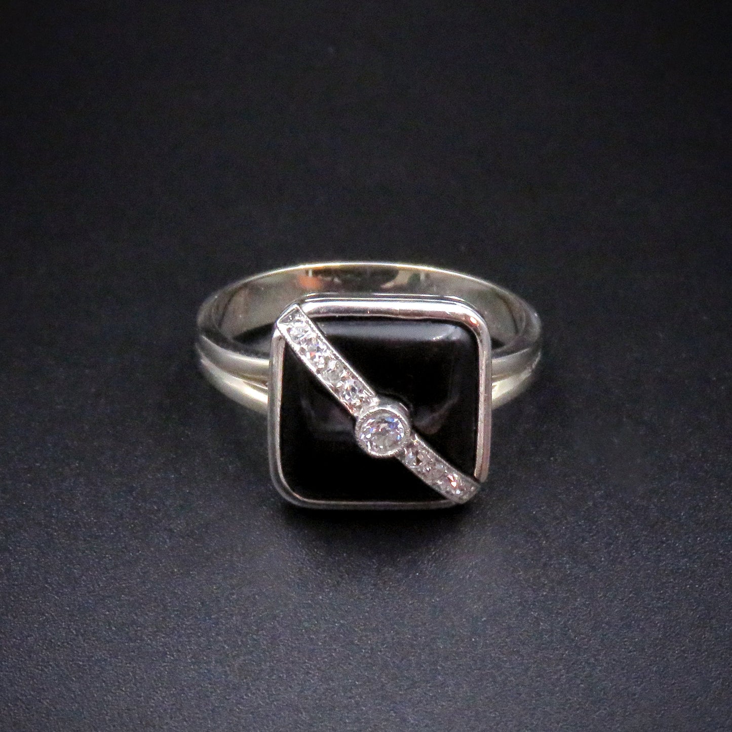 Classic Art Deco Platinum, 18K & 14K Onyx & Diamond Ring K