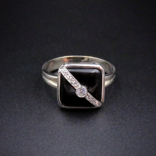 Classic Art Deco Platinum, 18K & 14K Onyx & Diamond Ring K