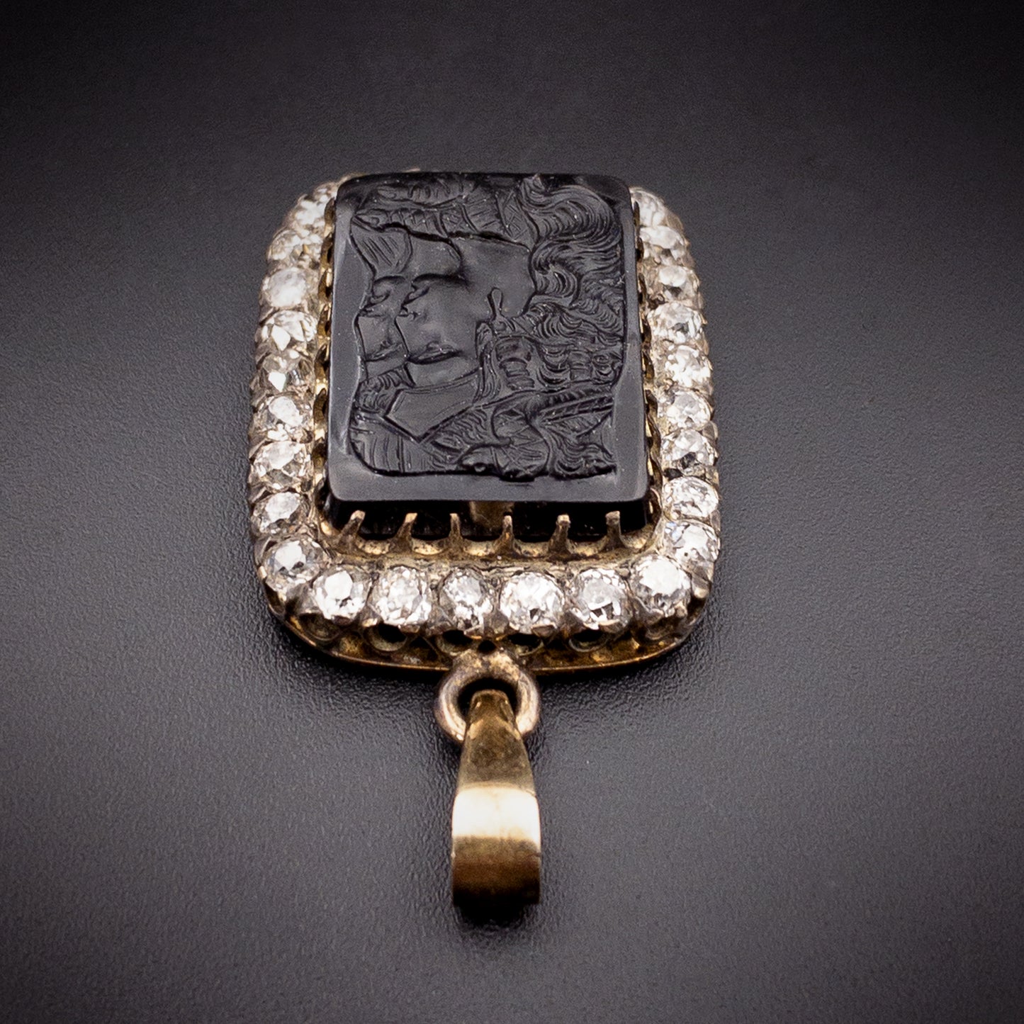 Sold  Antique 14K, Diamond & Carved Carnelian Cameo Egyptian Revival Pendant K