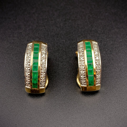 SOLD Classic 14K Emerald & Diamond Earrings