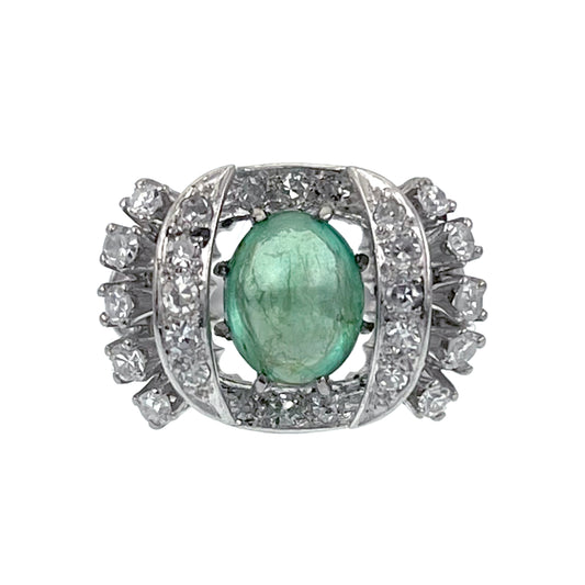 SOLD Vintage Mid Century 18K, Diamond & Emerald Cocktail Ring