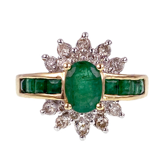 14K, Emerald & Diamond Cocktail Ring