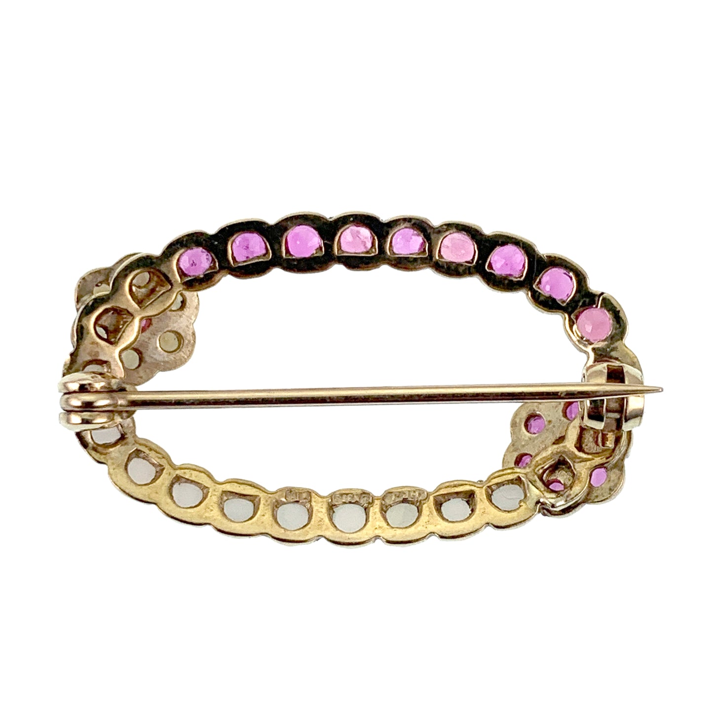 SOLD Antique 15K, Ruby & Pearl Floral Circlet Brooch
