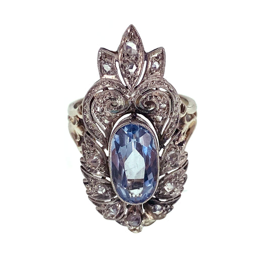 Art Deco Platinum, 14K, Diamond & Aquamarine Conversion Ring