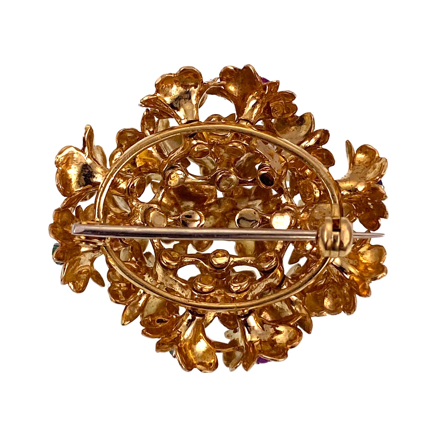 SOLD Vintage 18K, Diamond, Emerald, Sapphire & Enamel Brooch