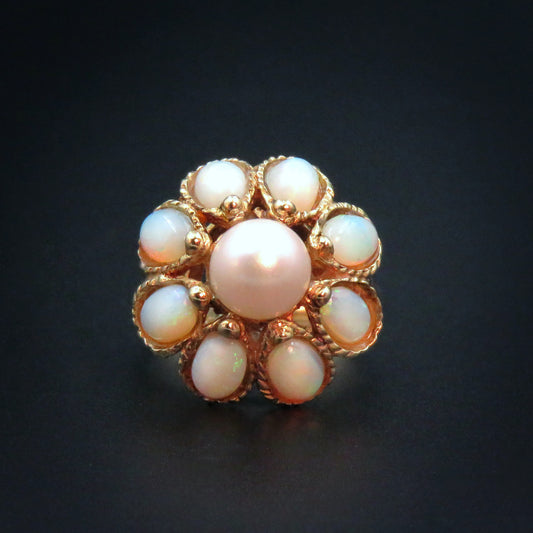 Sold - Opals & Pearl 14k Flower Estate Ring