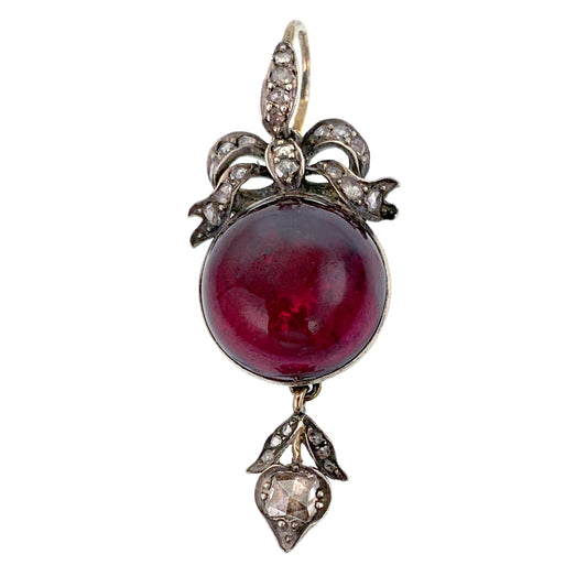 Sold Antique Silver& 9K Gold, Diamond, Foiled Garnet Locket Back Pendant W/Lock Of Hair