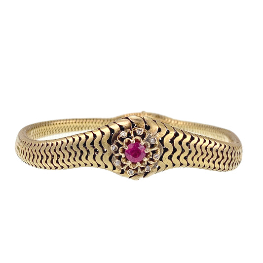 SOLD Antique Victorian 14K, Ruby & Diamond Serpentine Bracelet