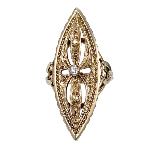 Victorian Revival 14K & Diamond Navette Ring