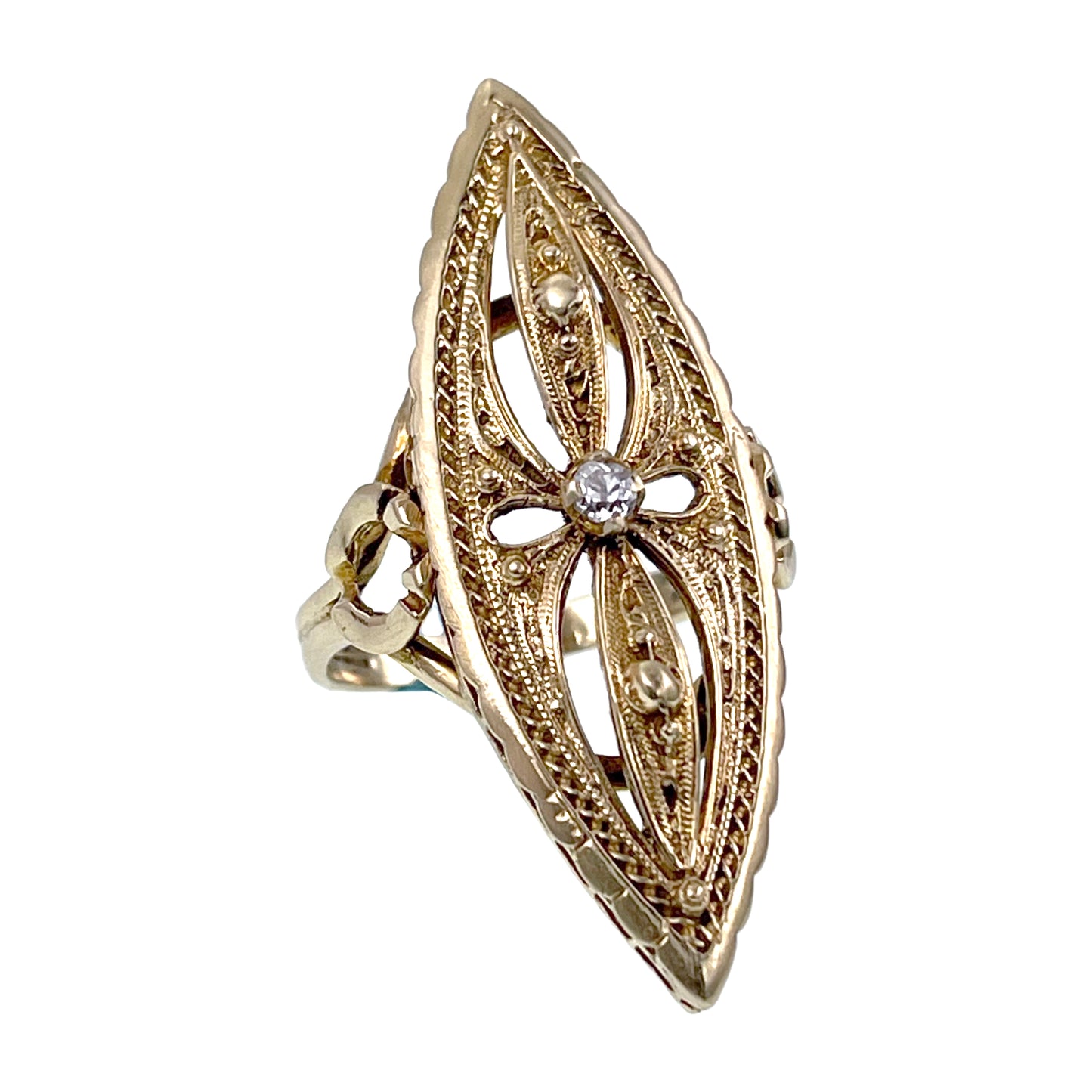 Victorian Revival 14K & Diamond Navette Ring