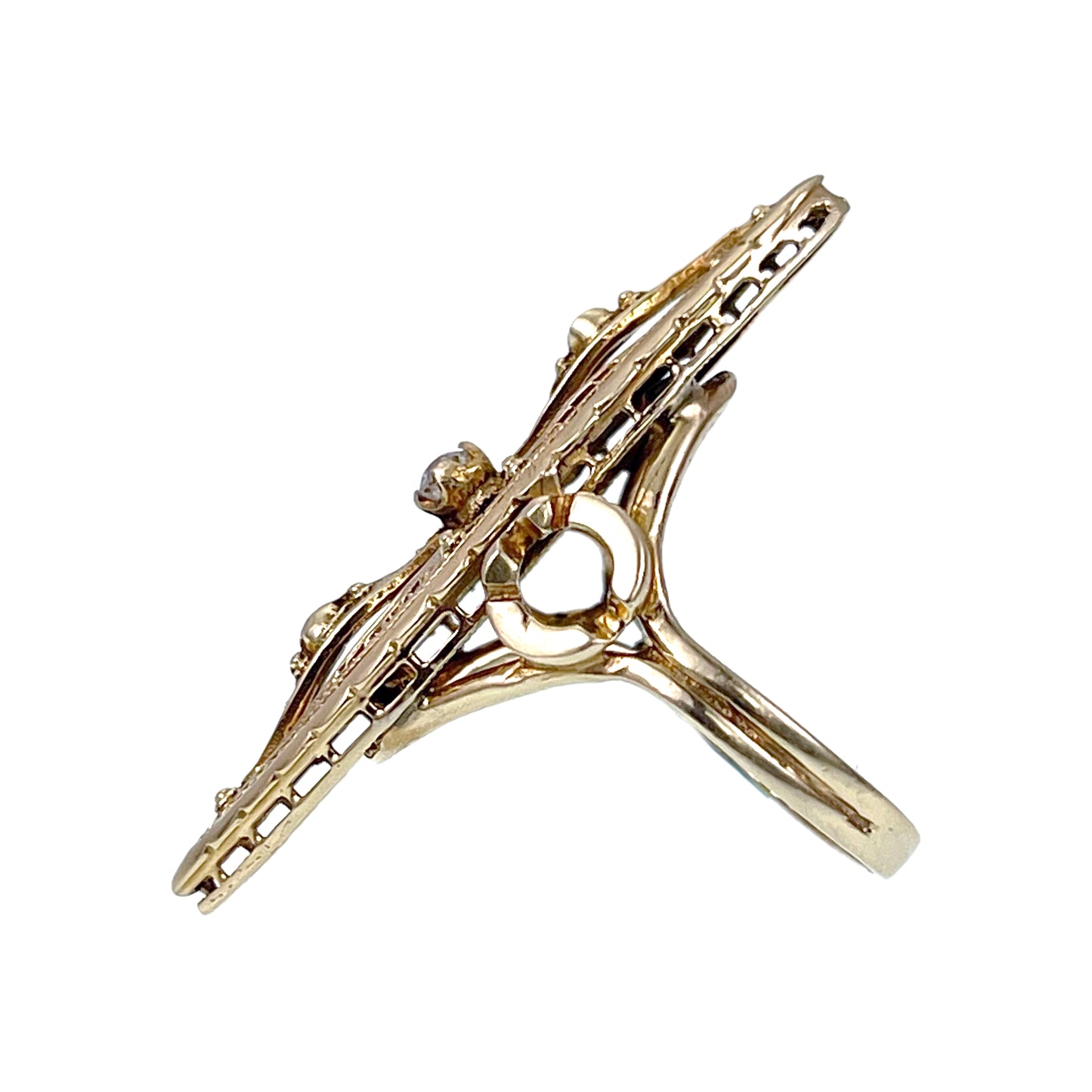 Victorian Revival 14K & Diamond Navette Ring