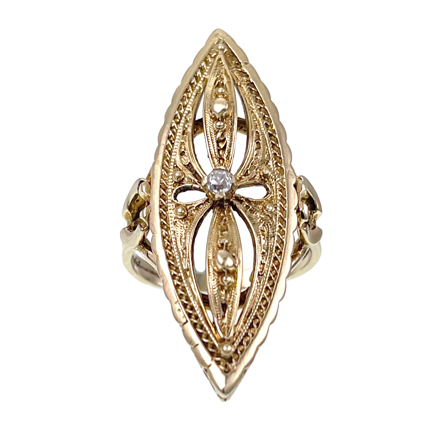 Victorian Revival 14K & Diamond Navette Ring