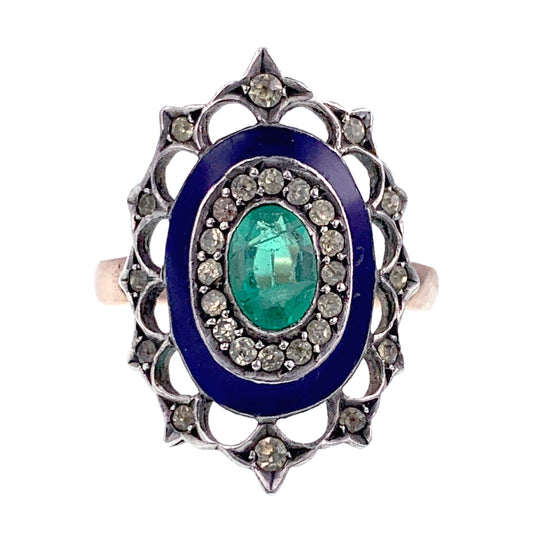 SOLD Antique French Napoleon III 9K, Silver, Paste & Enamel Ring