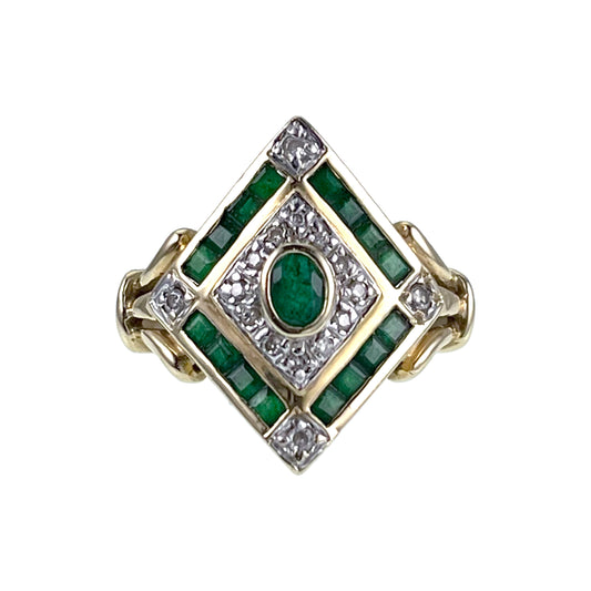 SOLD Vintage 14K, Diamond & Emerald Ring