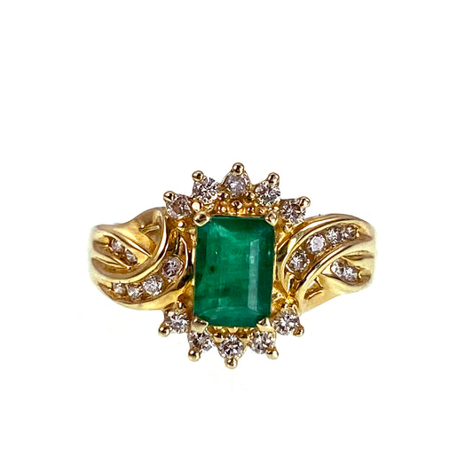 SOLD Vintage 14K, Emerald & Diamond Ring