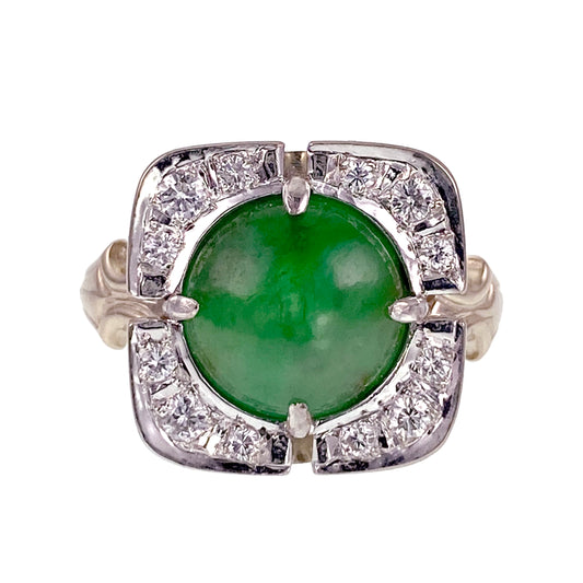 SOLD 14K, Jade & Diamond Conversion Ring