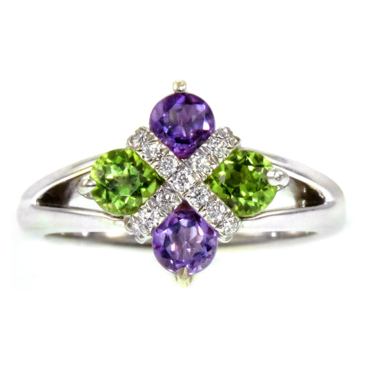 SOLD 18K White Gold, Diamond, Amethyst & Peridot Birks Ring (Suffragette Commemorative)