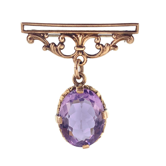 Antique 10K & Amethyst Brooch