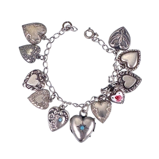 Estate Sterling Silver Heart Charm Bracelet