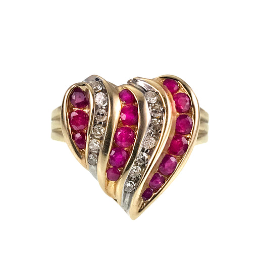 SOLD 14K, Diamond & Ruby Heart Conversion Ring