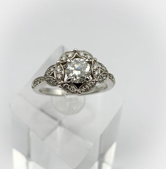 SOLD Lady's Round Brilliant Cut Diamond Engagement Ring Set in 14K White Gold