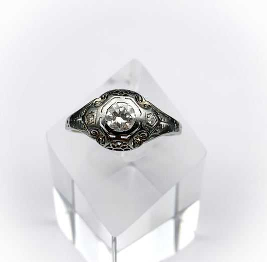 SOLD Art Deco 18K Gold Diamond Engagement Ring