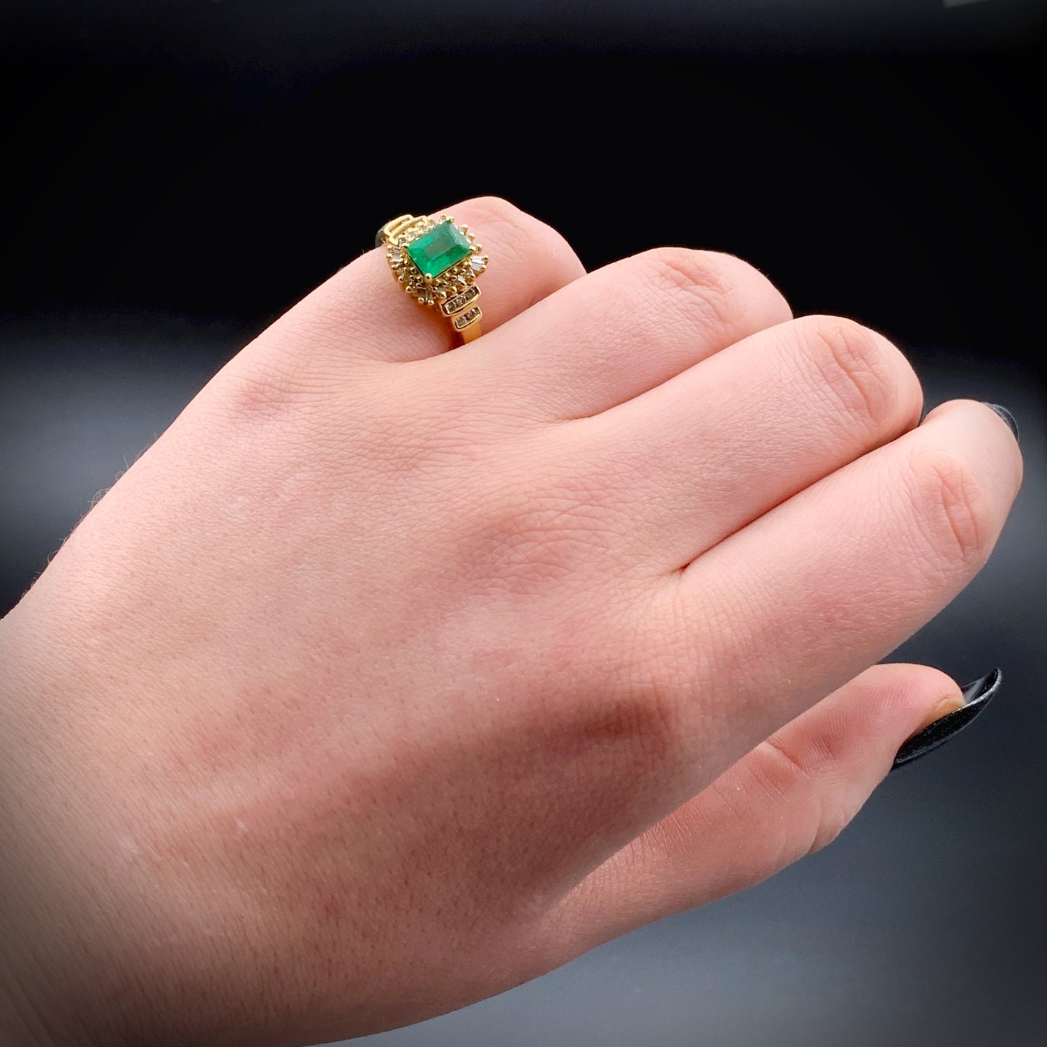 Emerald and Pave Diamond Ring