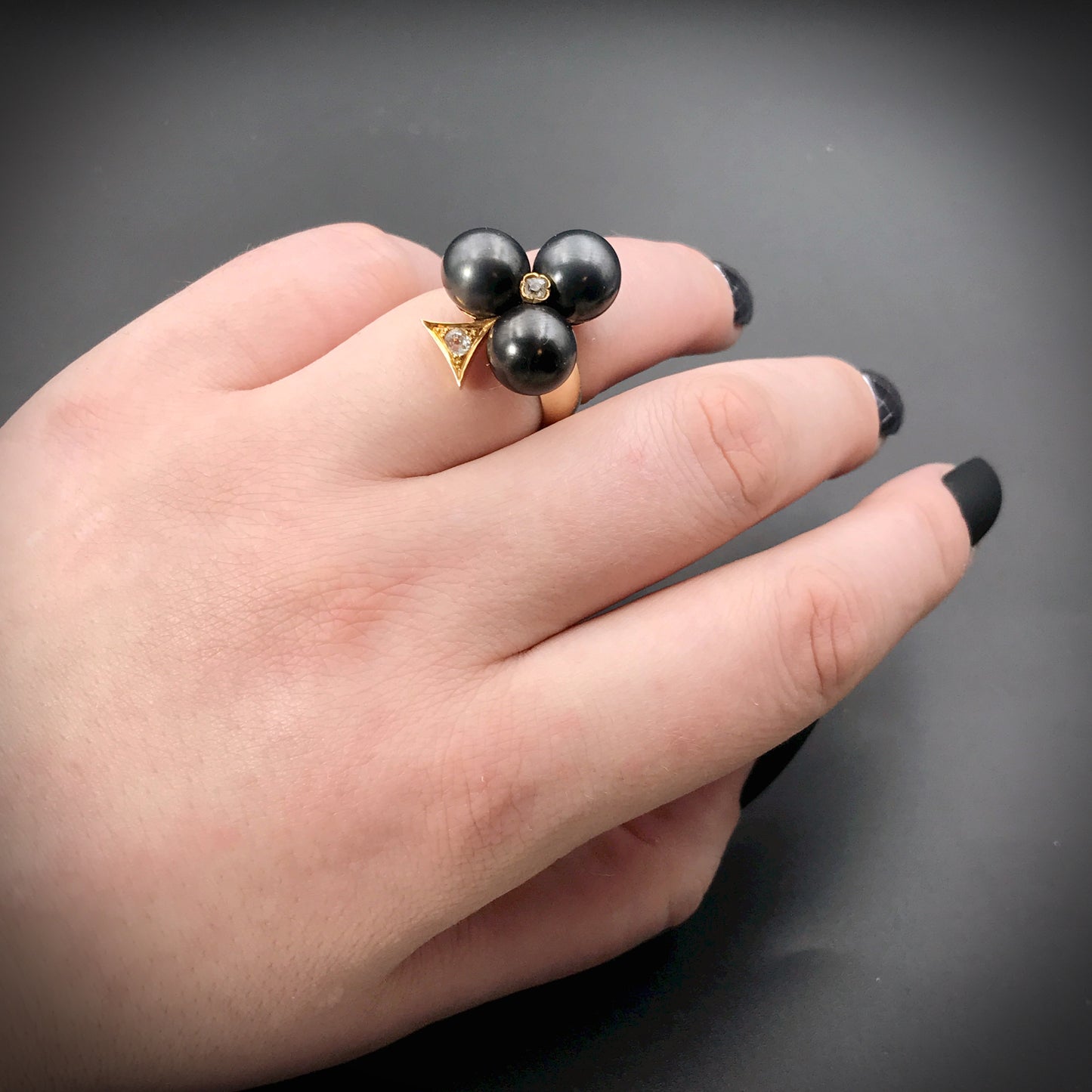 SOLD Antique French 18K, Black Pearl & Diamond Conversion Ring K