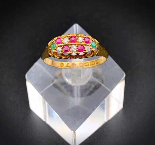 Antique 18K, Diamond, Ruby & Demantoid Ring