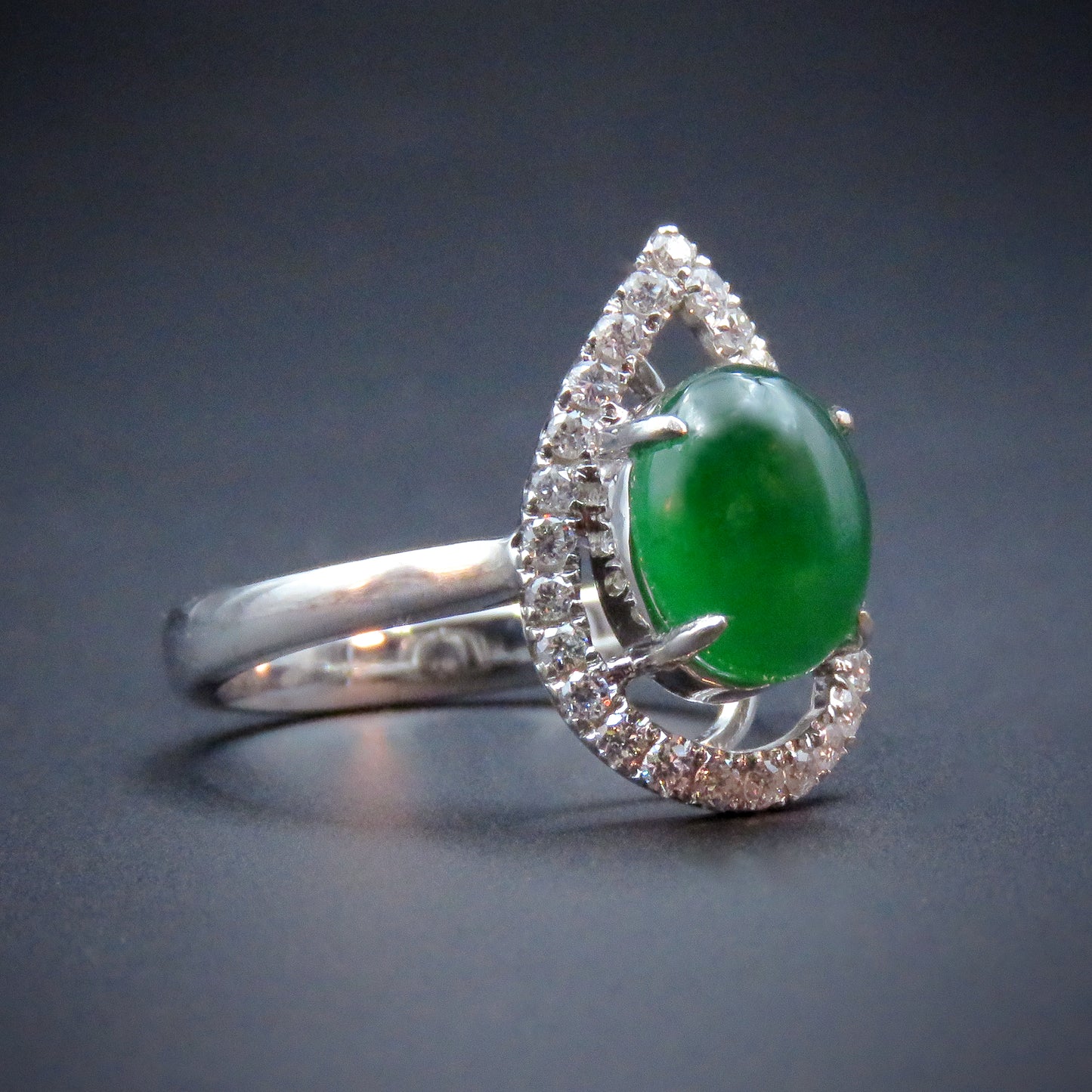 18K White Gold Diamond & Jade Ring