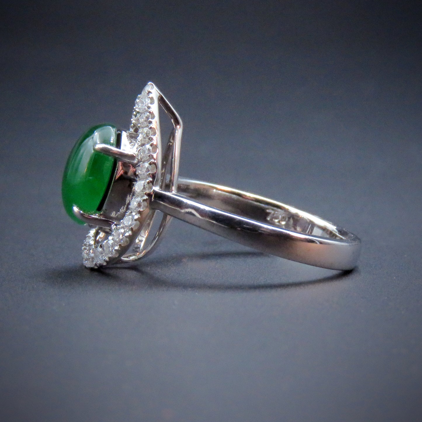 18K White Gold Diamond & Jade Ring