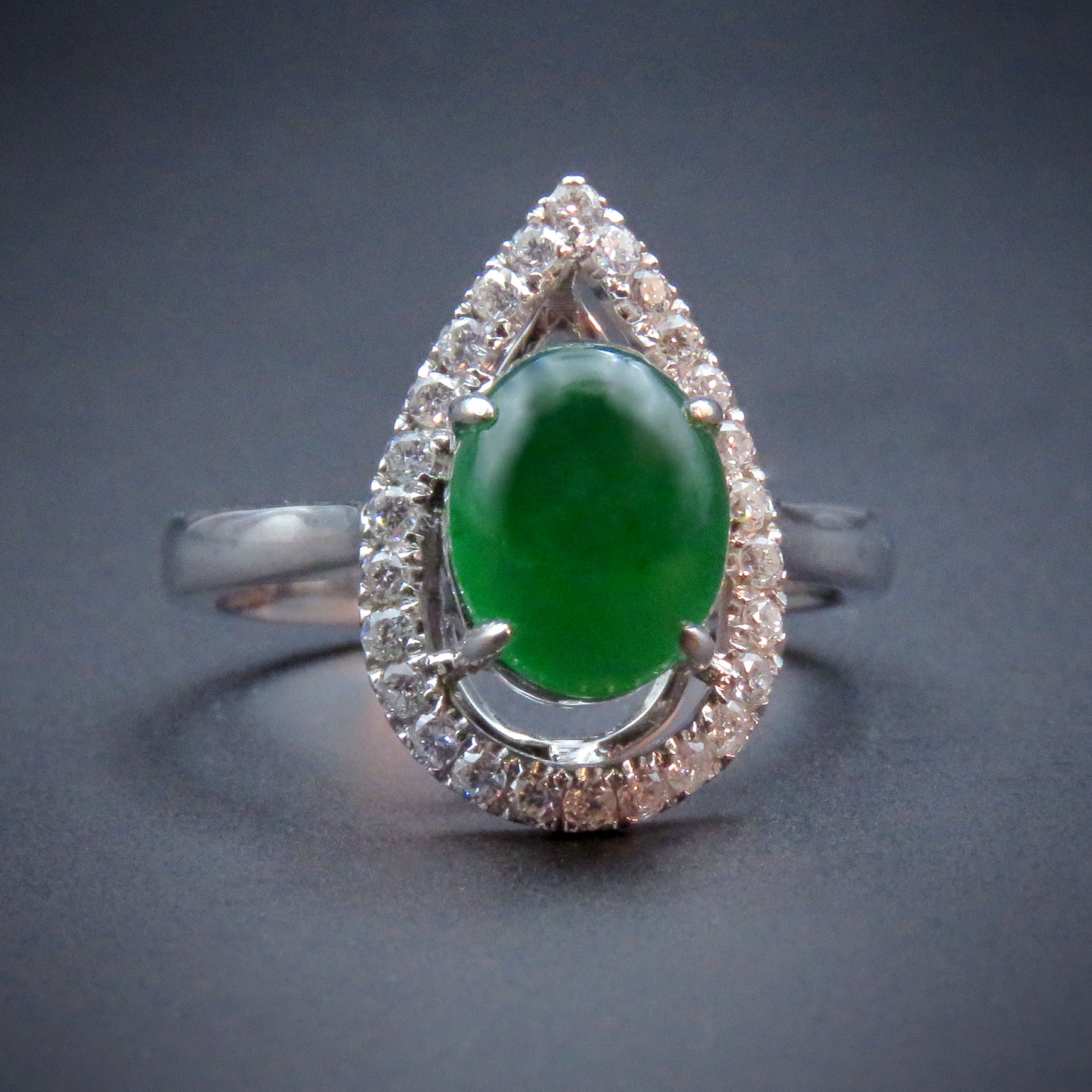 18K White Gold Diamond & Jade Ring