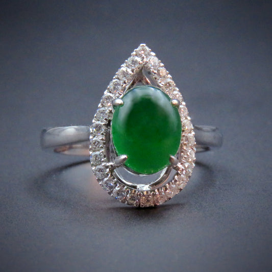 18K White Gold Diamond & Imperial Jadeite Jade Ring