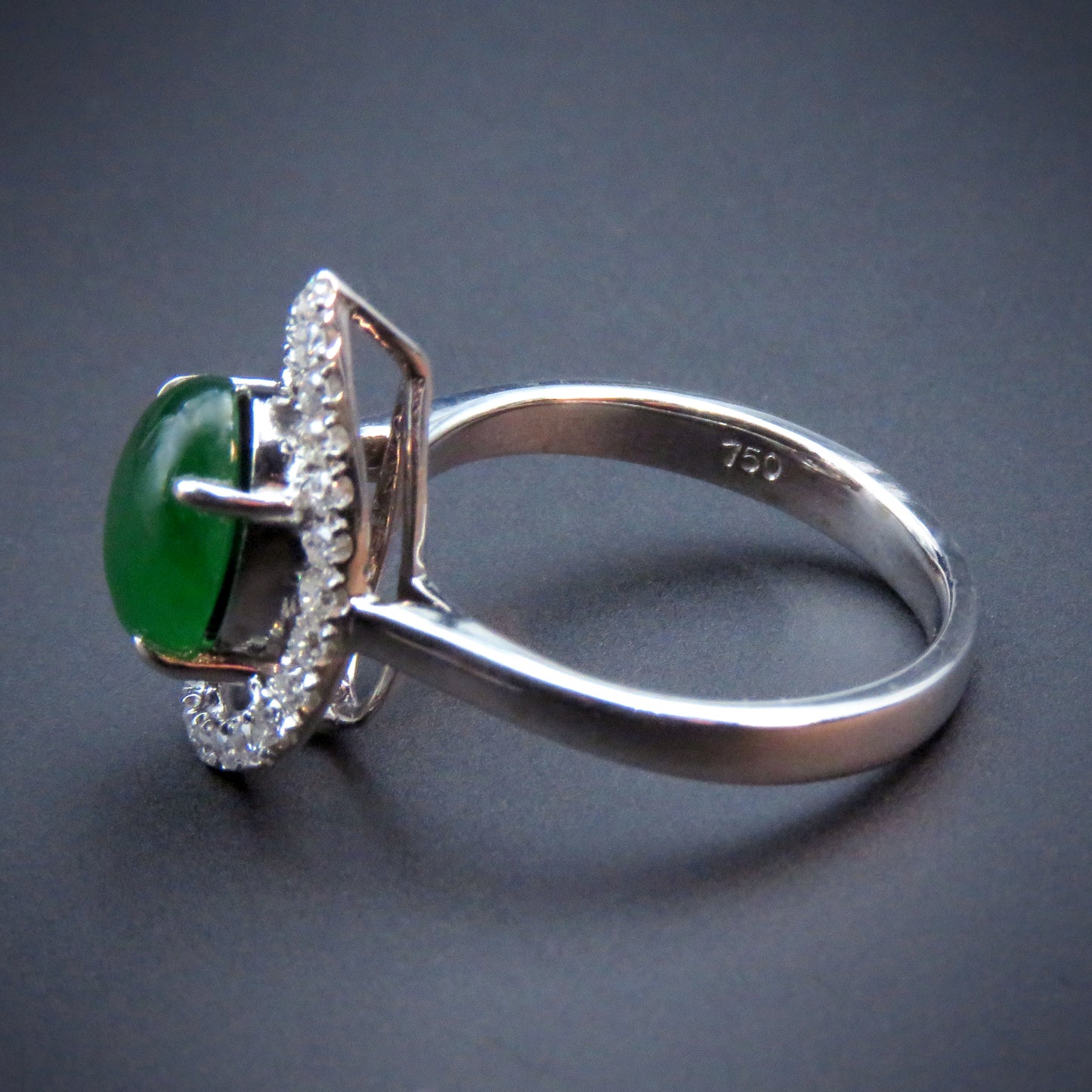 18K White Gold Diamond & Jade Ring