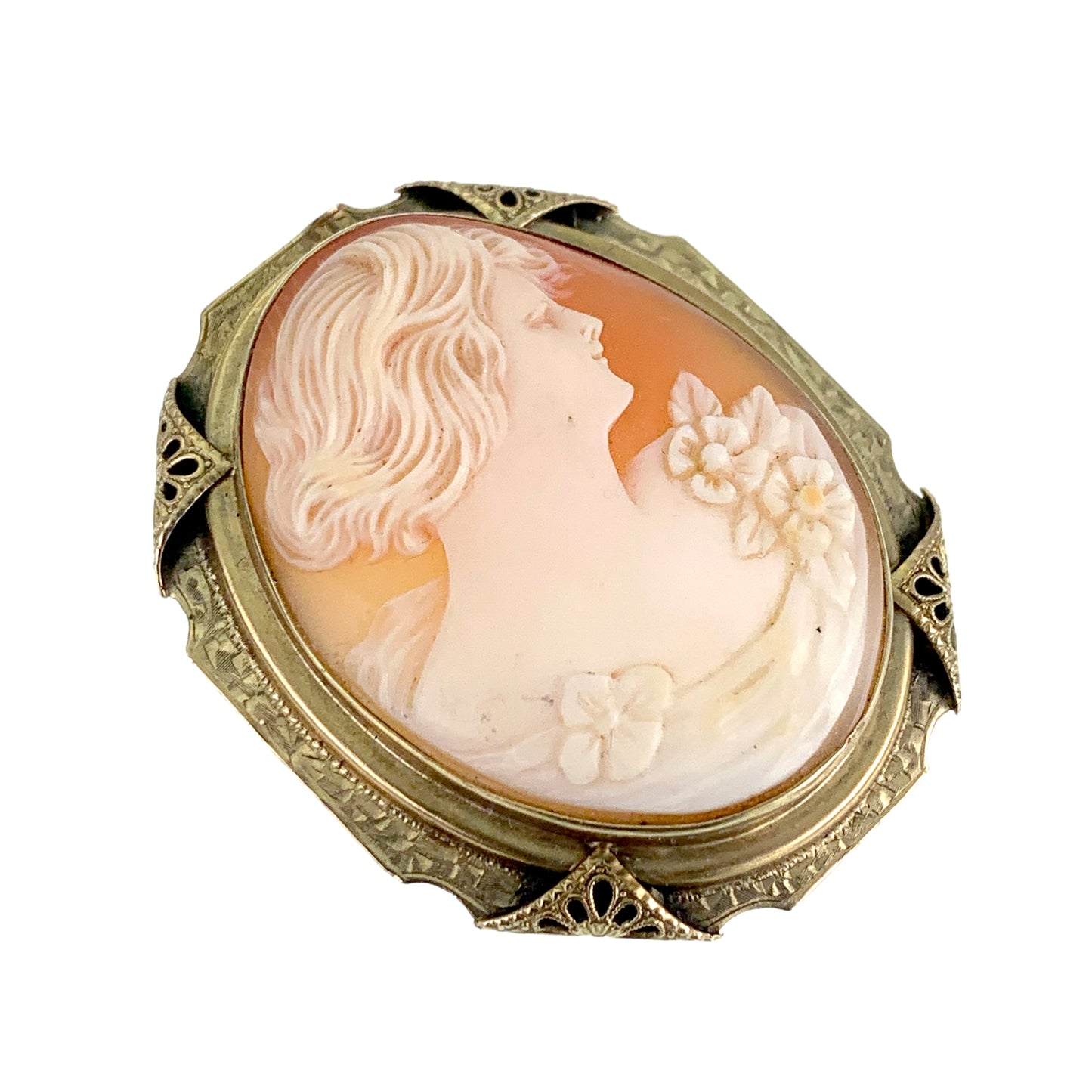 Vintage 14K Carved Shell Cameo Brooch