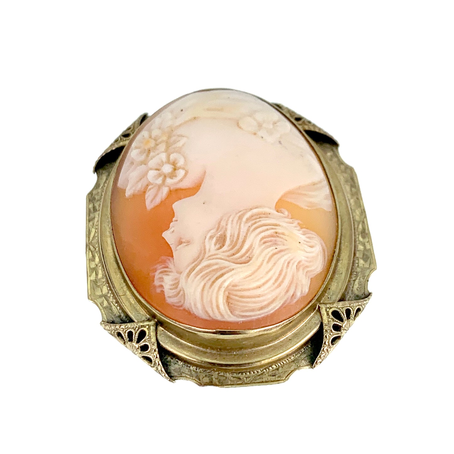 Vintage 14K Carved Shell Cameo Brooch