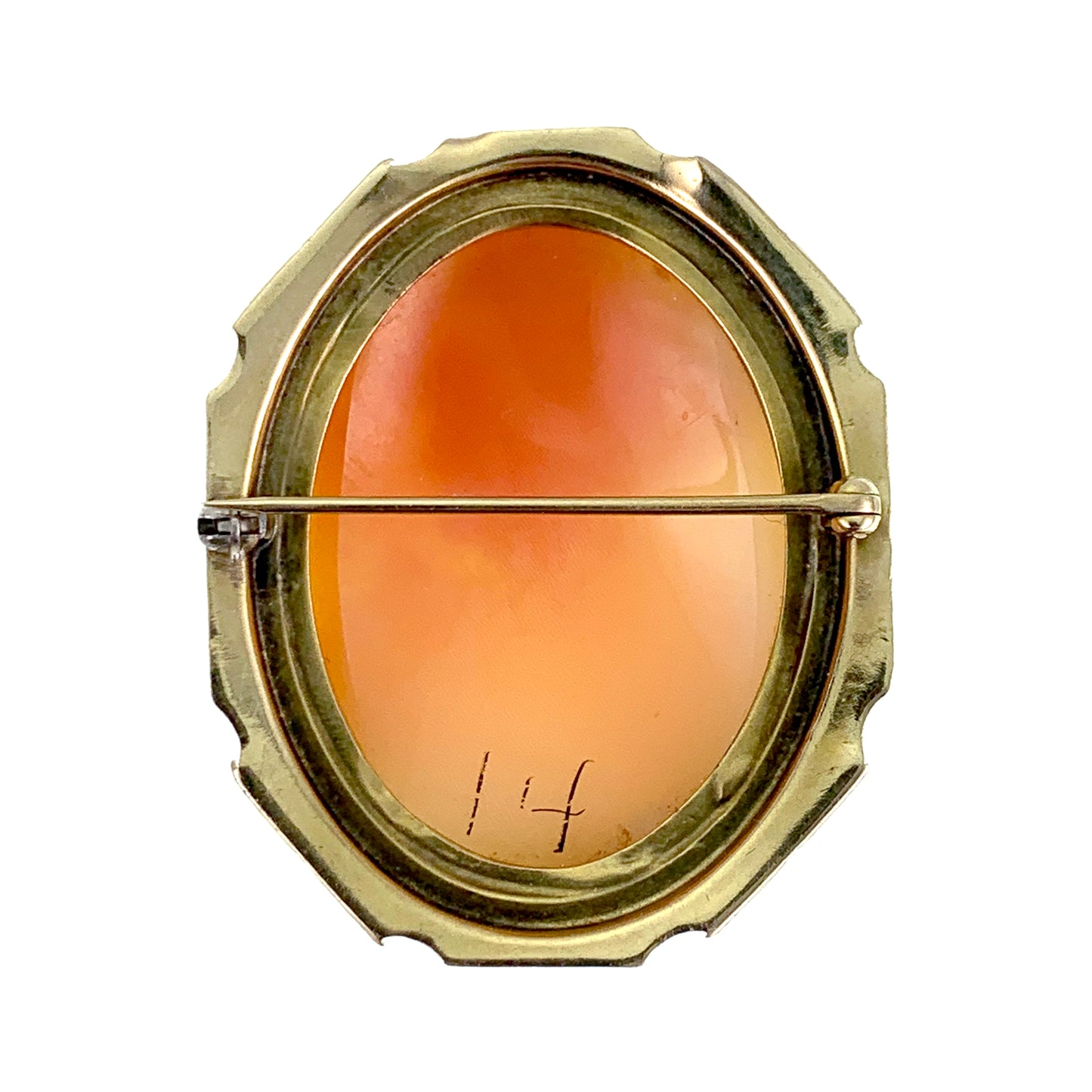 Vintage 14K Carved Shell Cameo Brooch