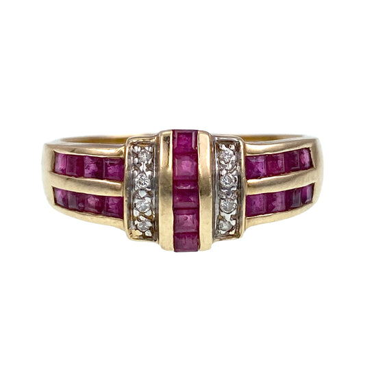 SOLD Vintage Retro Style 14K, Diamond & Ruby Ring