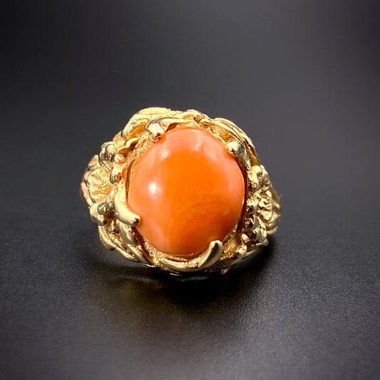 Vintage  Arts & Crafts 14K & Coral Ring