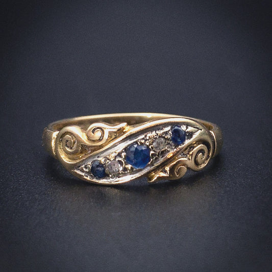 Antique Victorian 18K, Diamond & Sapphire Ring