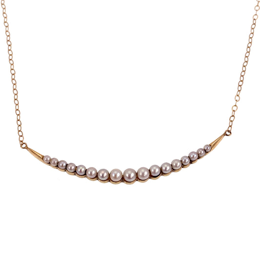 SOLD Antique 14K & Pearl Crescent Necklace