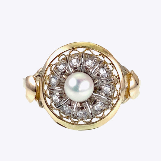 Antique 18K, 14K, Diamond & Pearl Conversion Ring