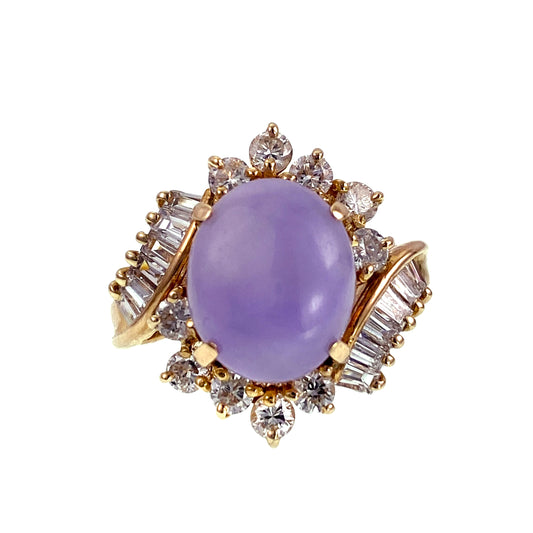 SOLD 14K, Lavender Jade & Diamond Ring