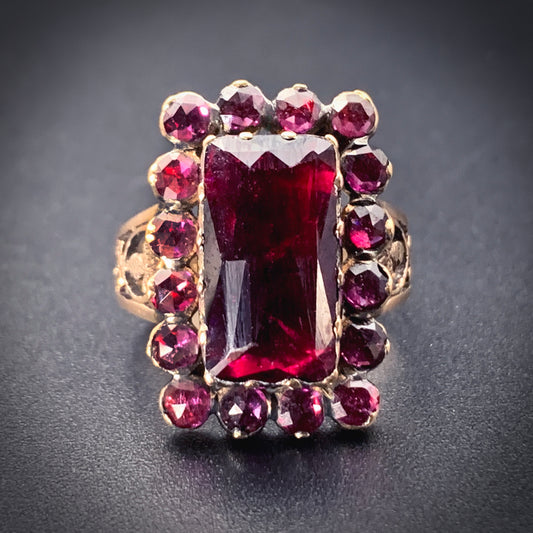 SOLD Antique French18K & Foiled Perpignan Garnet Ring