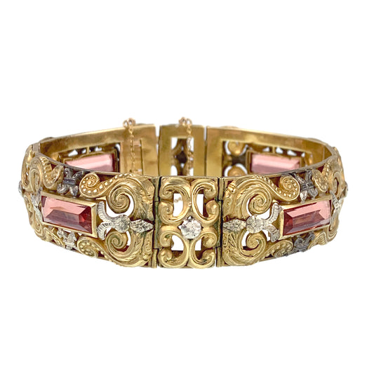 SOLD Antique 18K Gold, Silver & Pink Paste Bracelet