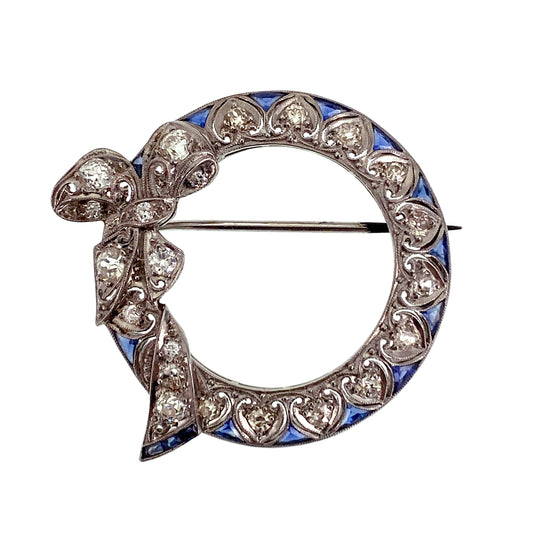 SOLD Classic Art Deco Platinum, Diamond & Sapphire Brooch