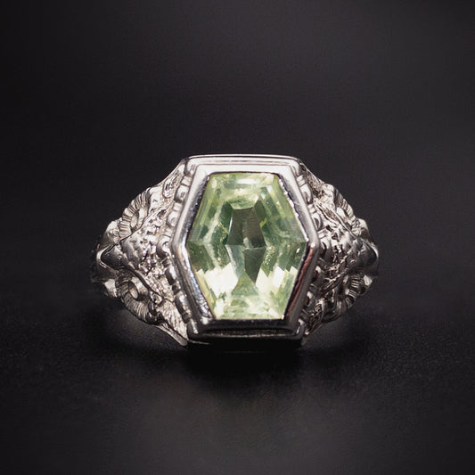 SOLD Antique Art Deco 14K & Prasolite Ring On Owl Shank K