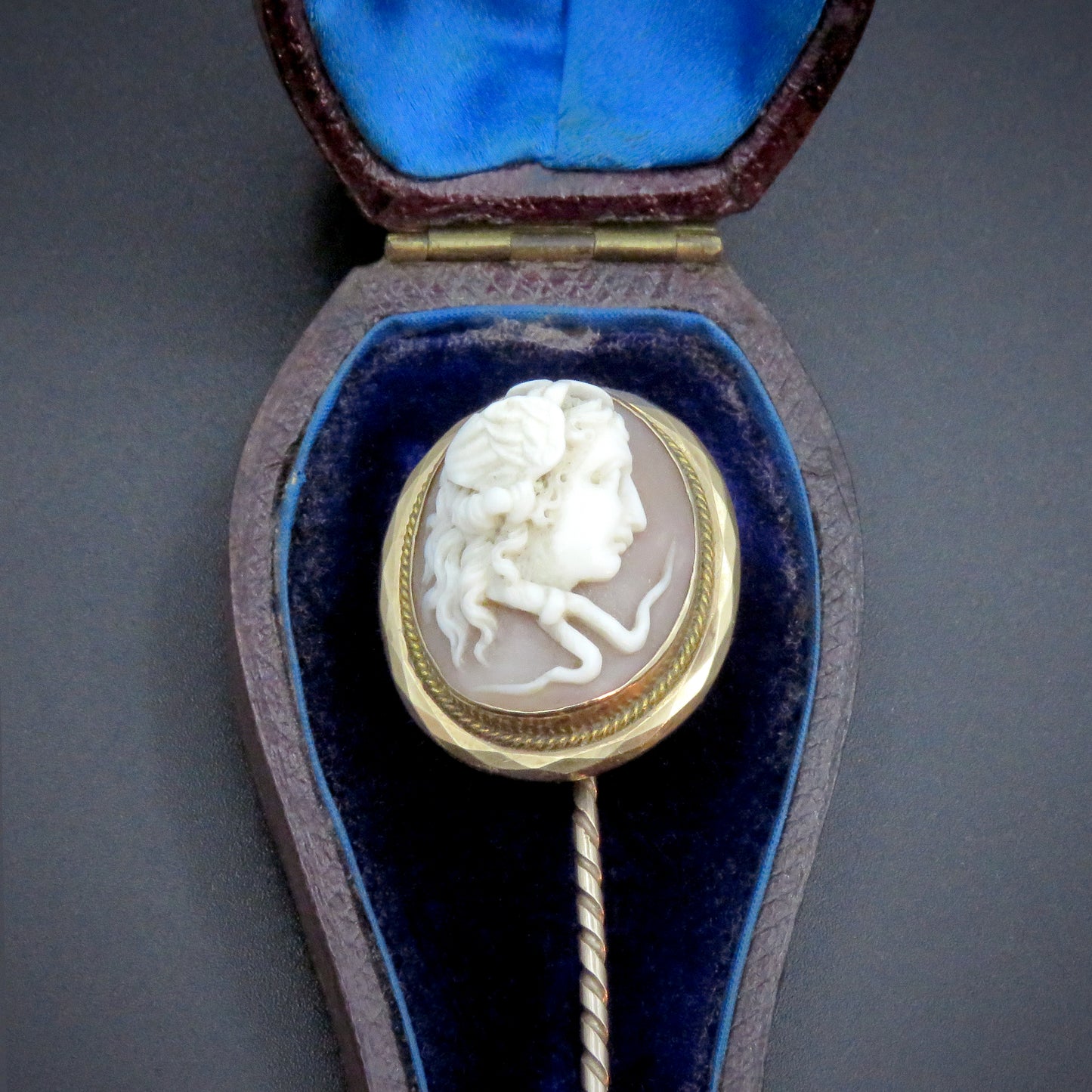 Outstanding Medusa Cameo Stick Pin 14K circa Mid 19th Century