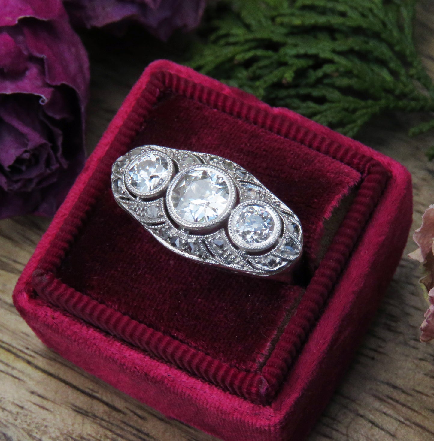 Old European Round Diamond 1.52cttw 18k White Gold Art Deco Ring